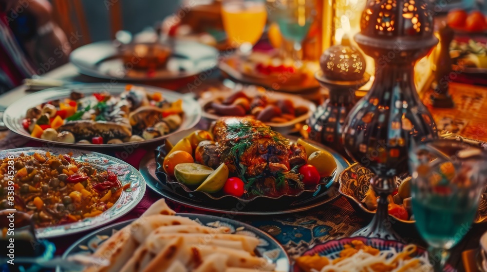 Fototapeta premium Ramadan dinner background illustration generated by ai