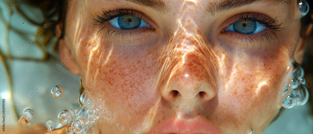 水の中からこちらを見つめる女性 水の中からこちらを見つめる女性