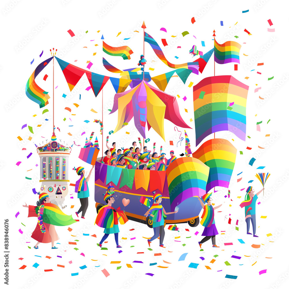 A vibrant, colorful parade filled with rainbow flags and confetti, celebrating diversity and inclusion. A vibrant, colorful parade filled with rainbow flags and confetti, celebrating diversity and inclusion.