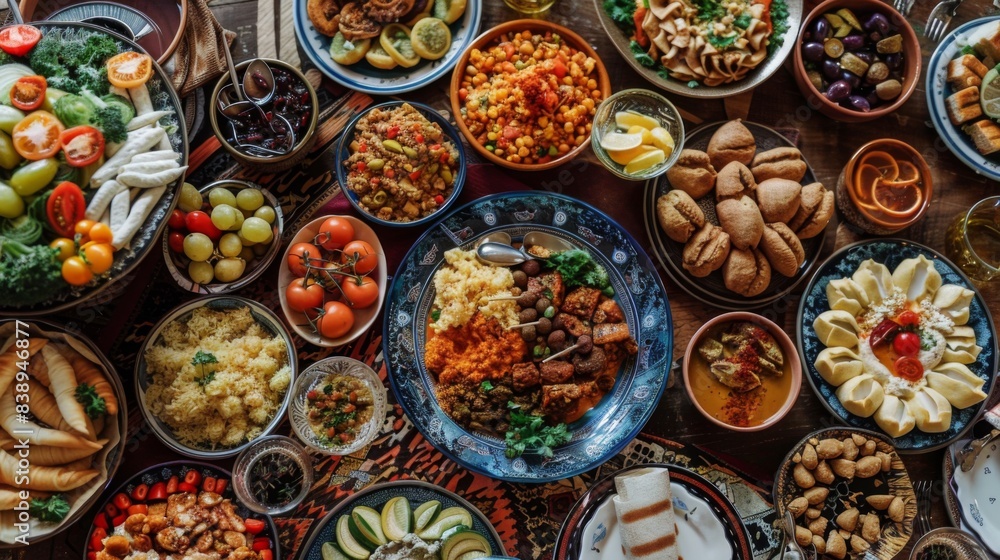 Fototapeta premium Ramadan dinner background illustration generated by ai