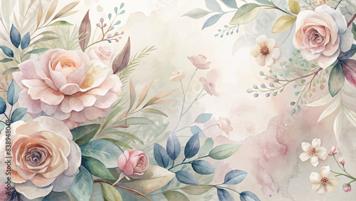 Watercolor background featuring minimalist flowers