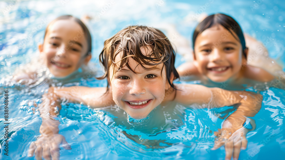 Children learn swimming underwater in pool for kid. Children learn swimming underwater in pool for kid.