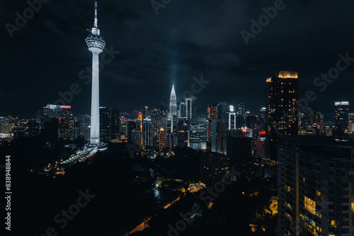 Photography Illuminated Kuala Lumpur Tower in the evening