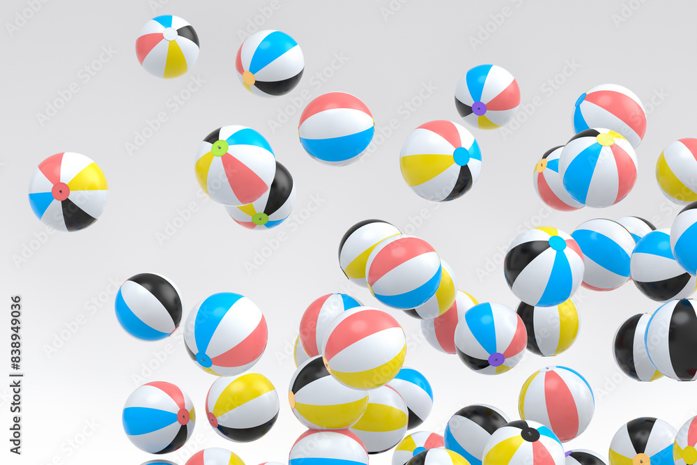 Many of flying beach balls isolated on white background Many of flying beach balls isolated on white background