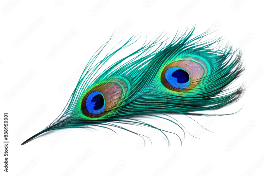 Obraz premium Ethereal Elegance: A Peacock Feathers Intricate Beauty on a White or Clear Surface PNG Transparent Background..