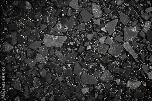 real black terrazzo marble pattern tile for interior flooring material. grey terrazzo chips on black background. matt rock flooring surface. generative ai