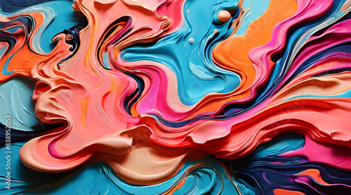colorful paint splashes on a blue background