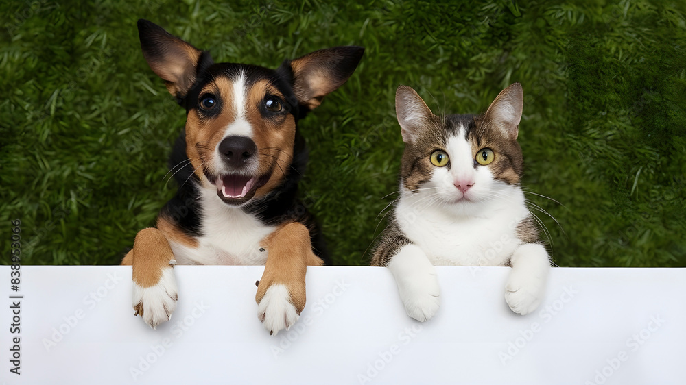 Dog and Cat Together. White Advertising Banner. Dog and Cat Together. White Advertising Banner.