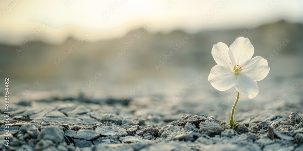 The resilience of life as a small plant struggles to grow amidst dry and cracked earth, symbolizing hope and perseverance in the face of drought and environmental challenges.