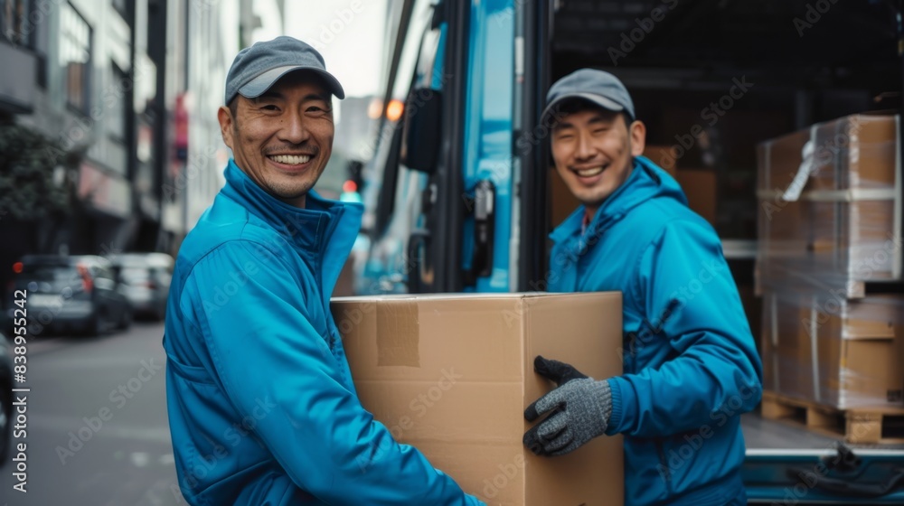 Delivery workers with boxes Delivery workers with boxes