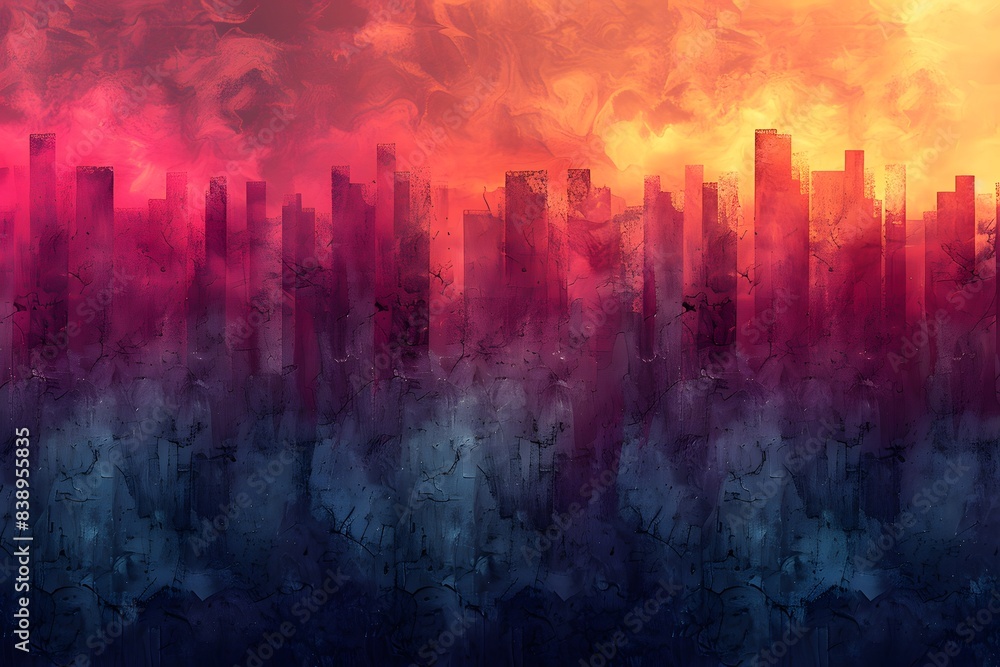 Abstract Urban Skyline at Sunset - Vibrant Cityscape in Fiery Orange and Deep Purple Hues for Modern Decor Abstract Urban Skyline at Sunset - Vibrant Cityscape in Fiery Orange and Deep Purple Hues for Modern Decor
