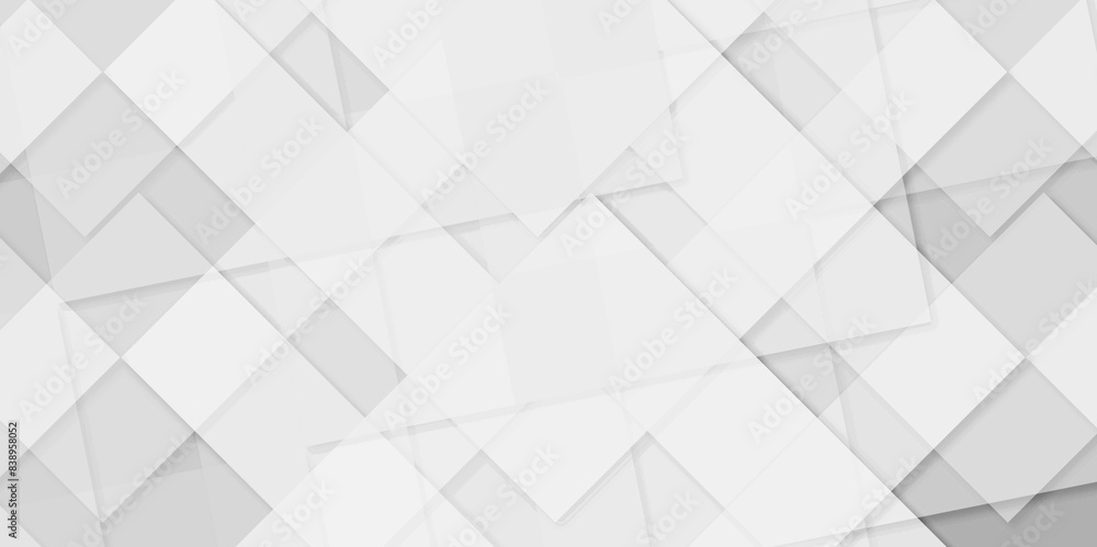 Fototapeta premium Abstract white background with diamond and square shapes layered in modern abstract pattern design, White color technology concept geometric line vector background. 
