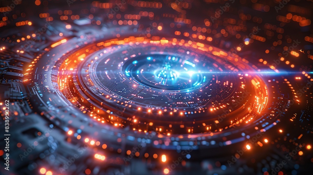 Cutting-Edge Abstract Technology Featuring Blue Circle and Circuit Line Art Cutting-Edge Abstract Technology Featuring Blue Circle and Circuit Line Art