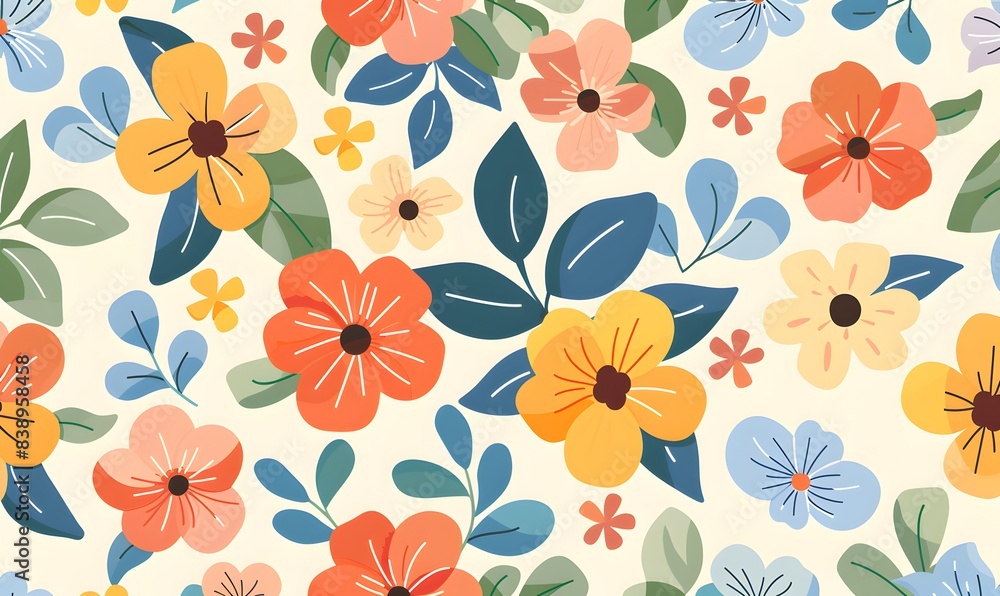 Spring themed Color Seamless Flower Pattern Background, Generative AI Spring themed Color Seamless Flower Pattern Background, Generative AI