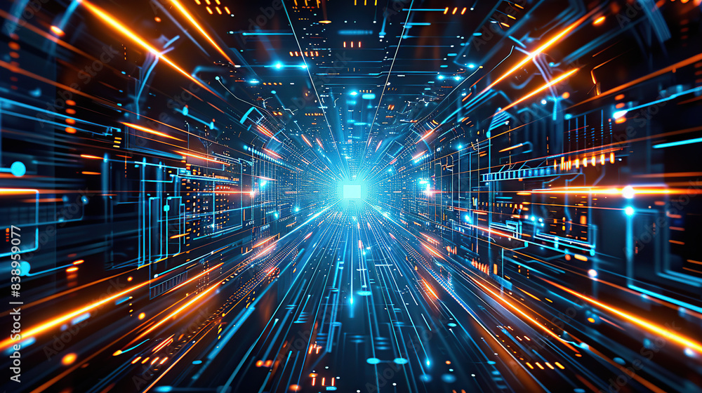 bstract futuristic digital technology background with blue and orange light streaks bstract futuristic digital technology background with blue and orange light streaks