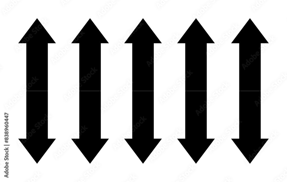 Five arrows in a line isolated on white background. Arrows with heads on both sides. Vector eps. Five arrows in a line isolated on white background. Arrows with heads on both sides. Vector eps.