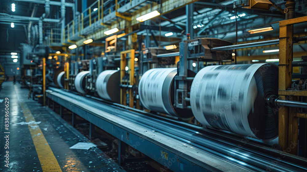 A large print shop utilizes a roll offset printing machine for the mass production of newspapers and magazines A large print shop utilizes a roll offset printing machine for the mass production of newspapers and magazines