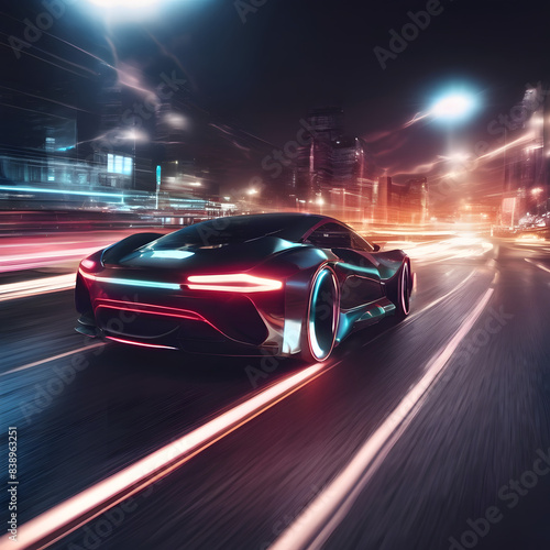 fast moving car in the dark night