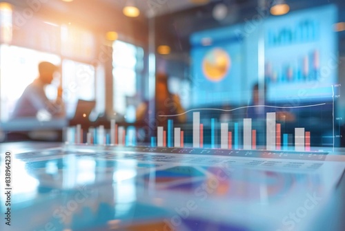 Wallpaper Mural Strategic planning meeting with a focus on benchmarking data and a blurred stock graph background Torontodigital.ca