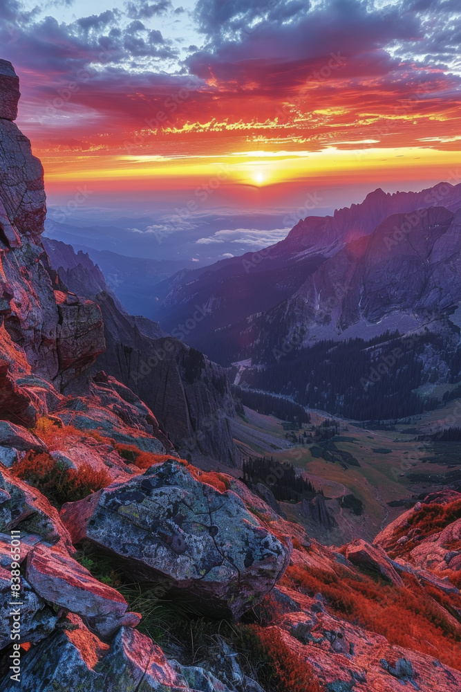 Obraz premium Vibrant city skyline silhouetted against a stunning sunset