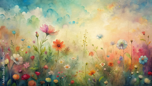 Rural meadow watercolor background