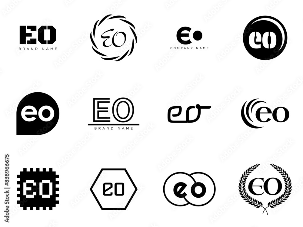 EO logo company template. Letter e and o logotype. Set different classic serif lettering and modern bold text with design elements. Initial font typography. EO logo company template. Letter e and o logotype. Set different classic serif lettering and modern bold text with design elements. Initial font typography.