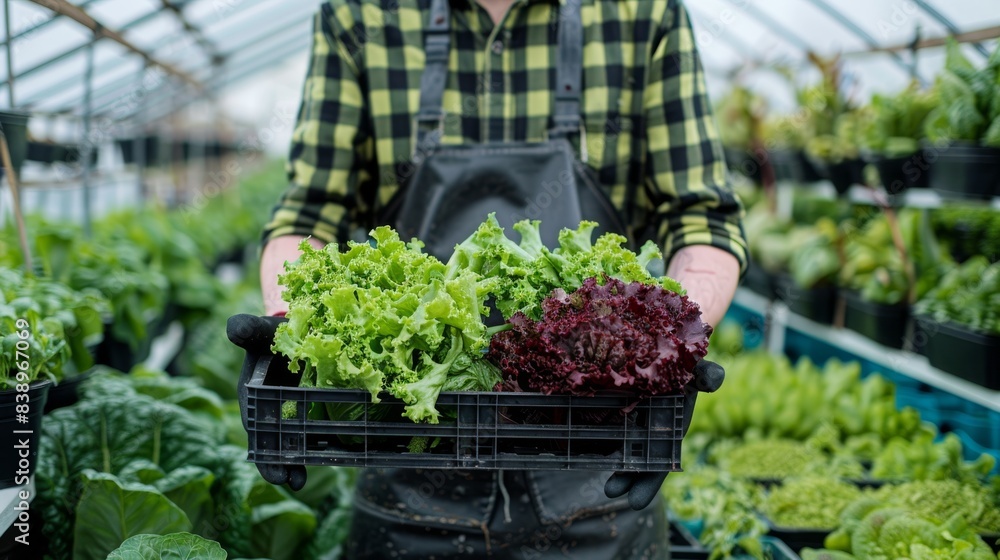 Fototapeta premium The farmer holding fresh lettuce