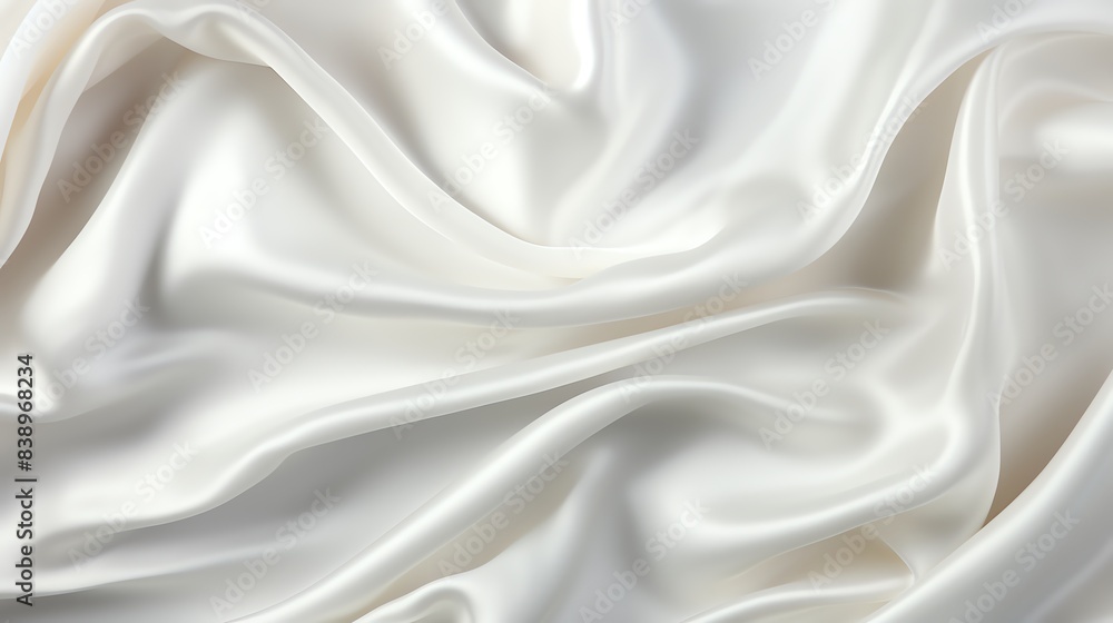 Crumpled white satin fabric, soft folds, shiny texture, elegant and luxurious, top view Crumpled white satin fabric, soft folds, shiny texture, elegant and luxurious, top view