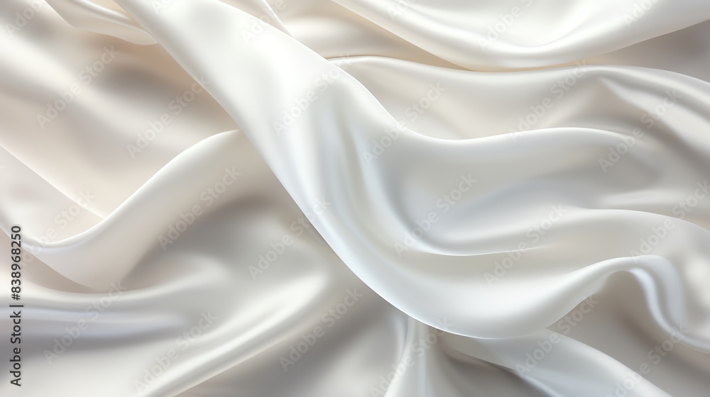 Crumpled white satin fabric, soft folds, shiny texture, elegant and luxurious, top view Crumpled white satin fabric, soft folds, shiny texture, elegant and luxurious, top view