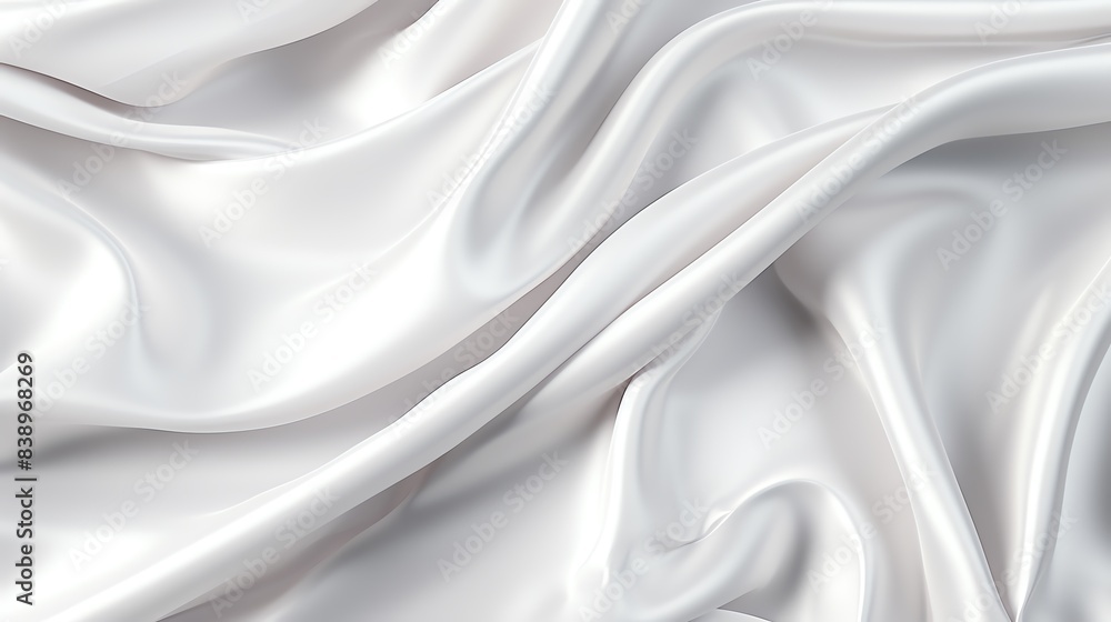 Obraz premium White silk fabric with soft wrinkles, smooth and shiny texture, elegant and luxurious, top view