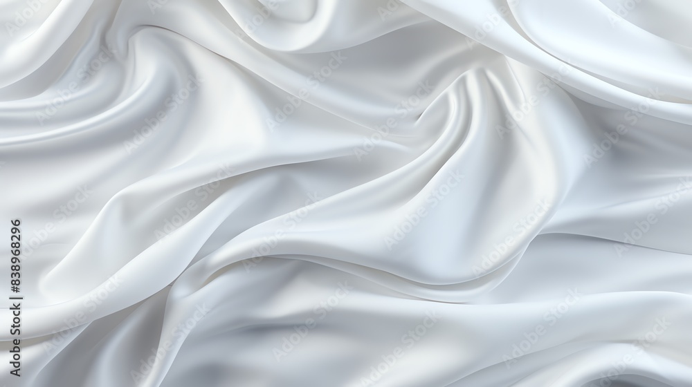 Fototapeta premium Wrinkled white satin material, soft folds, smooth texture, luxurious feel, topdown angle