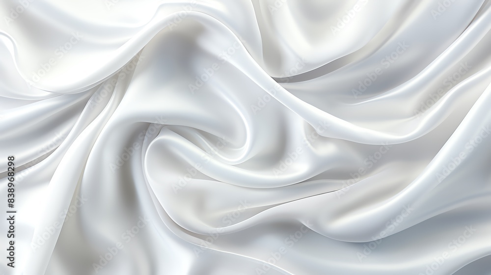 Obraz premium Crumpled white silk cloth, gentle folds, shiny and smooth texture, elegant and luxurious, top view