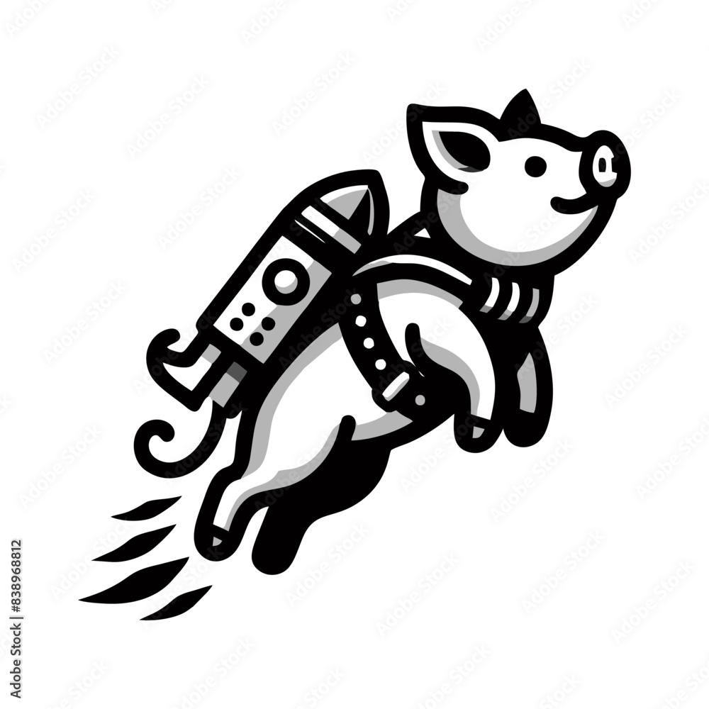 Obraz premium pig and rocket logo. pig logo design wearing a rocket on its back.pig rocket illustration