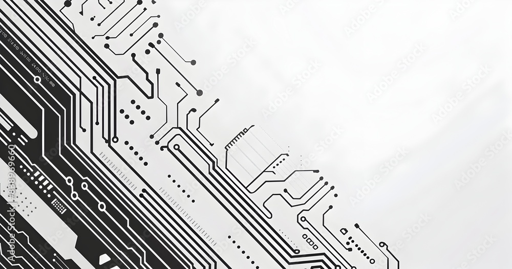 Abstract circuit board pattern background depicting technology and digital information in a minimalistic, flat design style
Abstract circuit board pattern background depicting technology and digital information in a minimalistic, flat design style