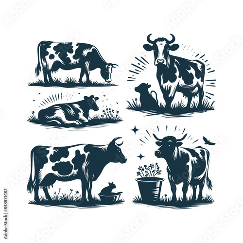Cow silhouette Clip art isolated vector illustration on a white background
