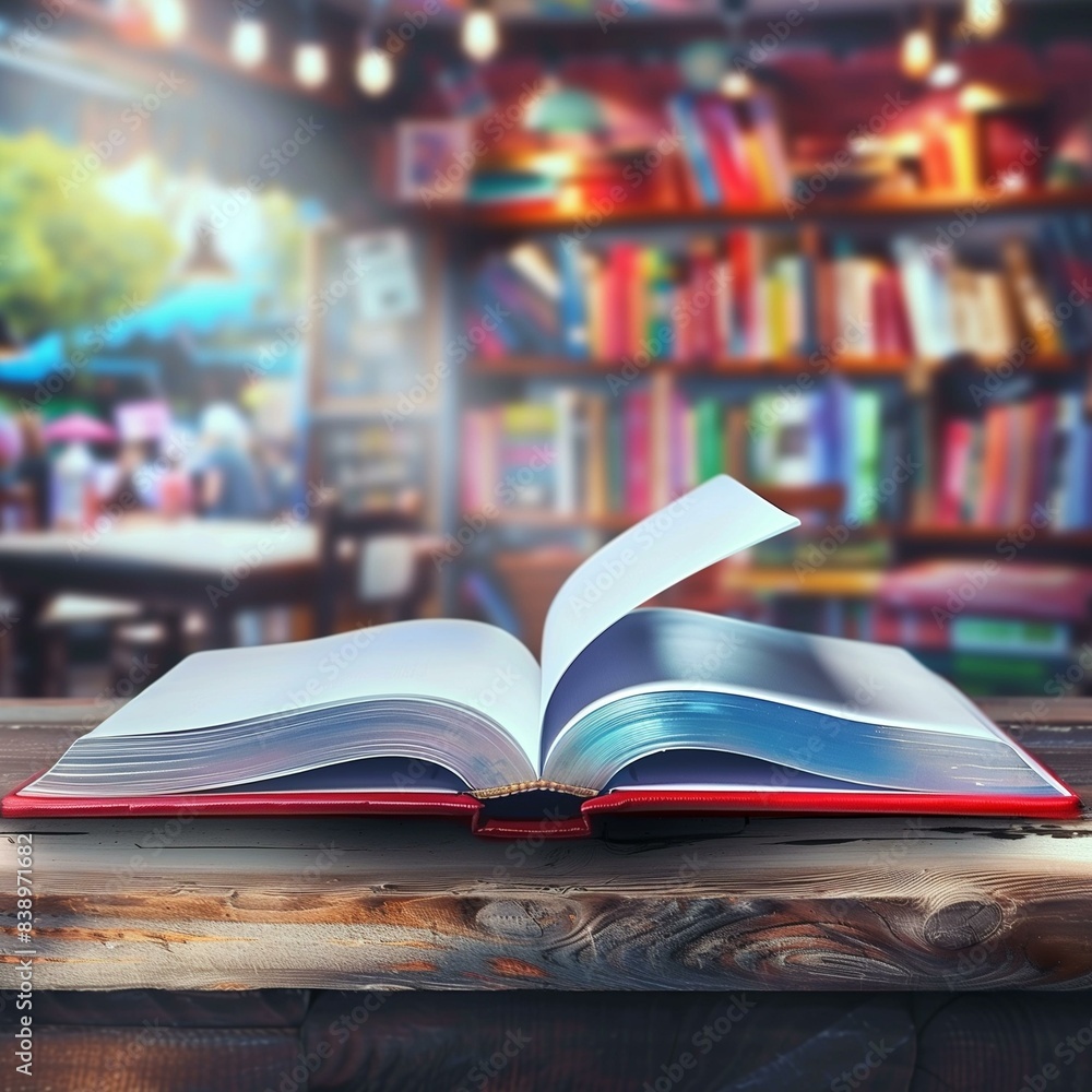 Fototapeta premium Open book on wooden table in library, study history