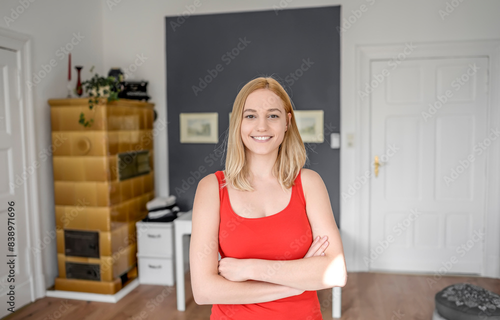 Portrait of smiling young woman at home Portrait of smiling young woman at home
