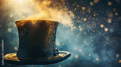 Traditional Magician s Top Hat with magic dust swirling around, hinting at the secrets hidden within photo