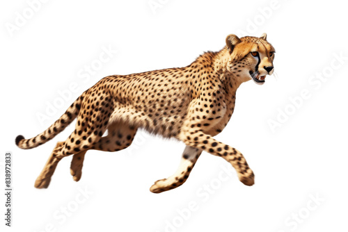 Ethereal Cheetah Gracefully Soars Through the Sky on a White or Clear Surface PNG Transparent Background..