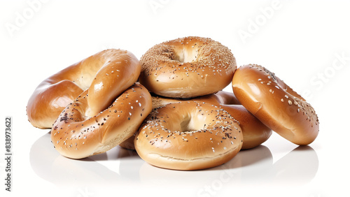 pile bagel bread isolated on white background photo