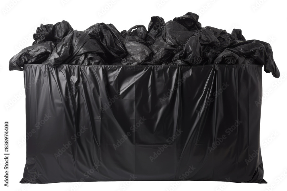The Abyss of Plastic: A Monolithic Trash Can Overflowing With Bags on a White or Clear Surface PNG Transparent Background.. The Abyss of Plastic: A Monolithic Trash Can Overflowing With Bags on a White or Clear Surface PNG Transparent Background..