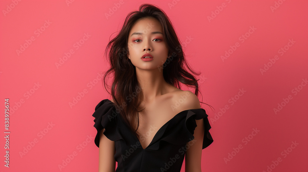 Portrait photo Asian women on pink blackground. Happy concept. Portrait photo Asian women on pink blackground. Happy concept.