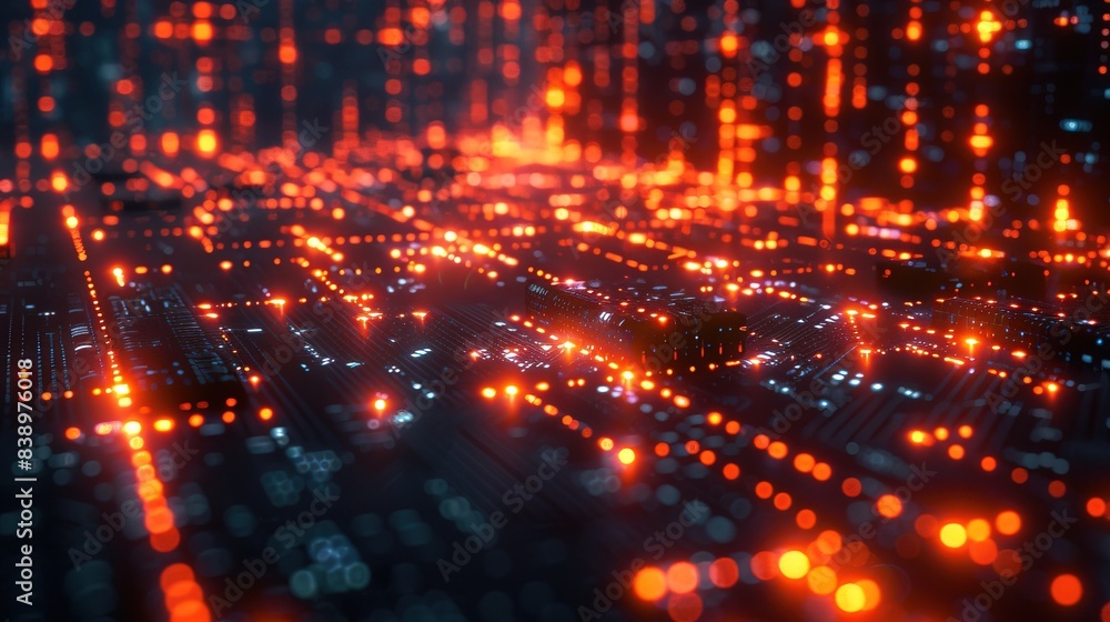 abstract data blocks glowing in a cybernetic grid network abstract data blocks glowing in a cybernetic grid network