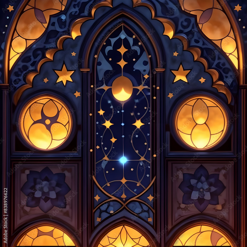 Fototapeta premium a islam mosque with stars and crescent moon