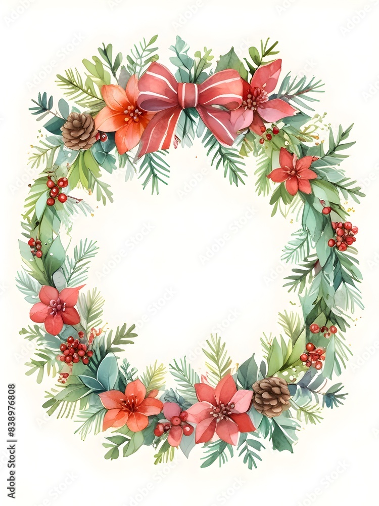 Watercolor Winter Christmas Flower Leaves Wreath Watercolor Winter Christmas Flower Leaves Wreath