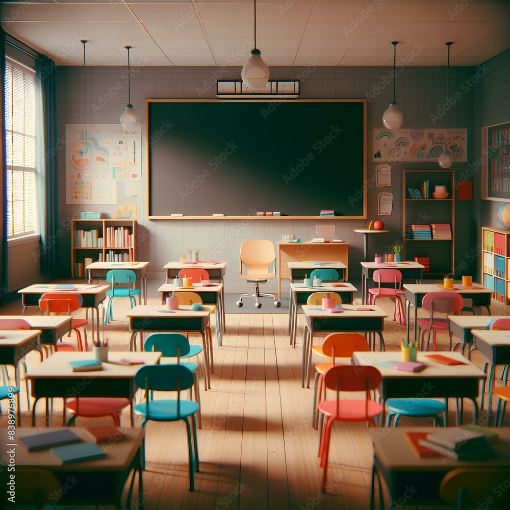 Empty school classroom with blackboard Empty school classroom with blackboard