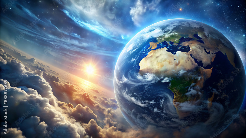 Fototapeta premium Earth and cloud on space background.