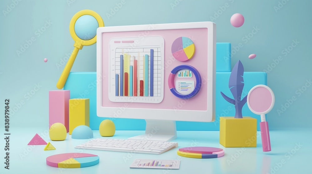 3D cartoon of a minimalist competitive analysis, concept of research, sharp and focused 3D cartoon of a minimalist competitive analysis, concept of research, sharp and focused