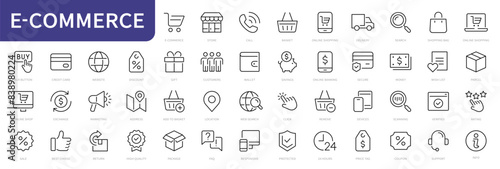 E-commerce and Shopping line icons set. Shopping. Online shopping thin line icons. E-commerce symbol collection. Editable stroke icons