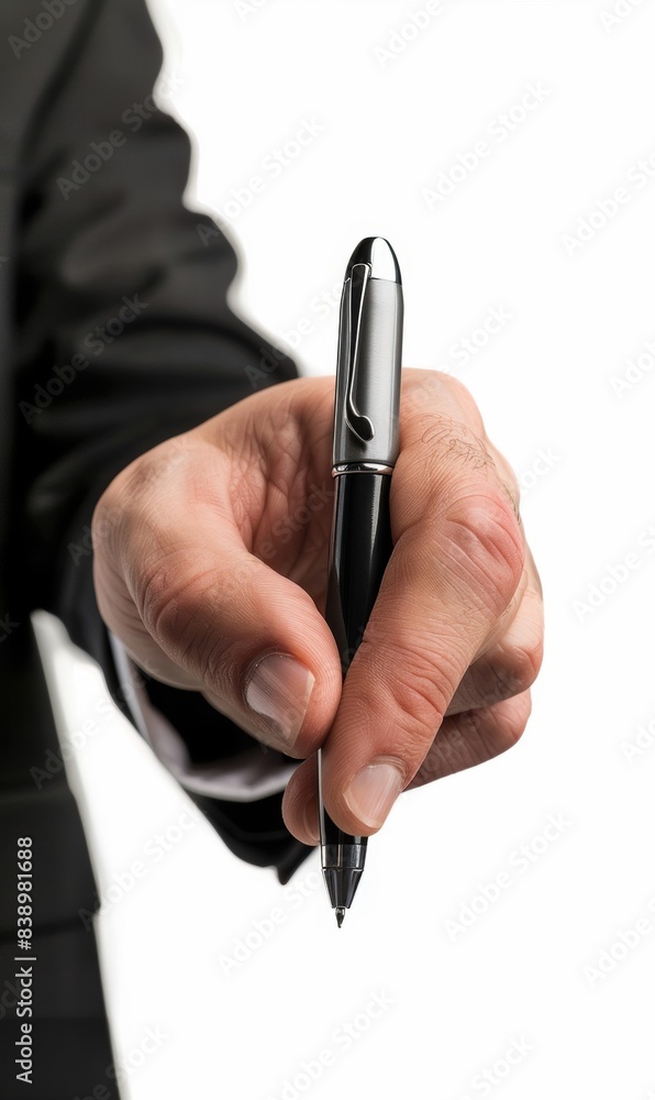 Businessman pretending to hold a pen Businessman pretending to hold a pen